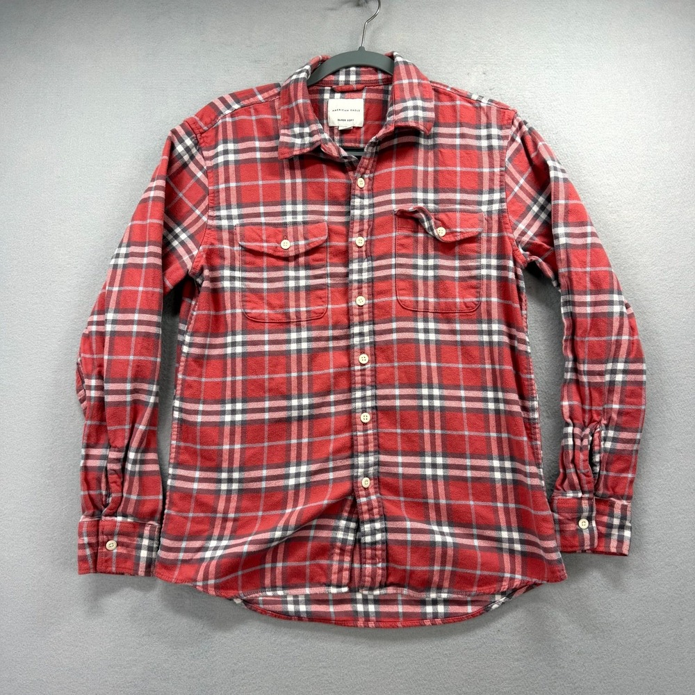 American Eagle Flannel Shirt Mens Small Multi Plaid Super Soft Classic Cabincore